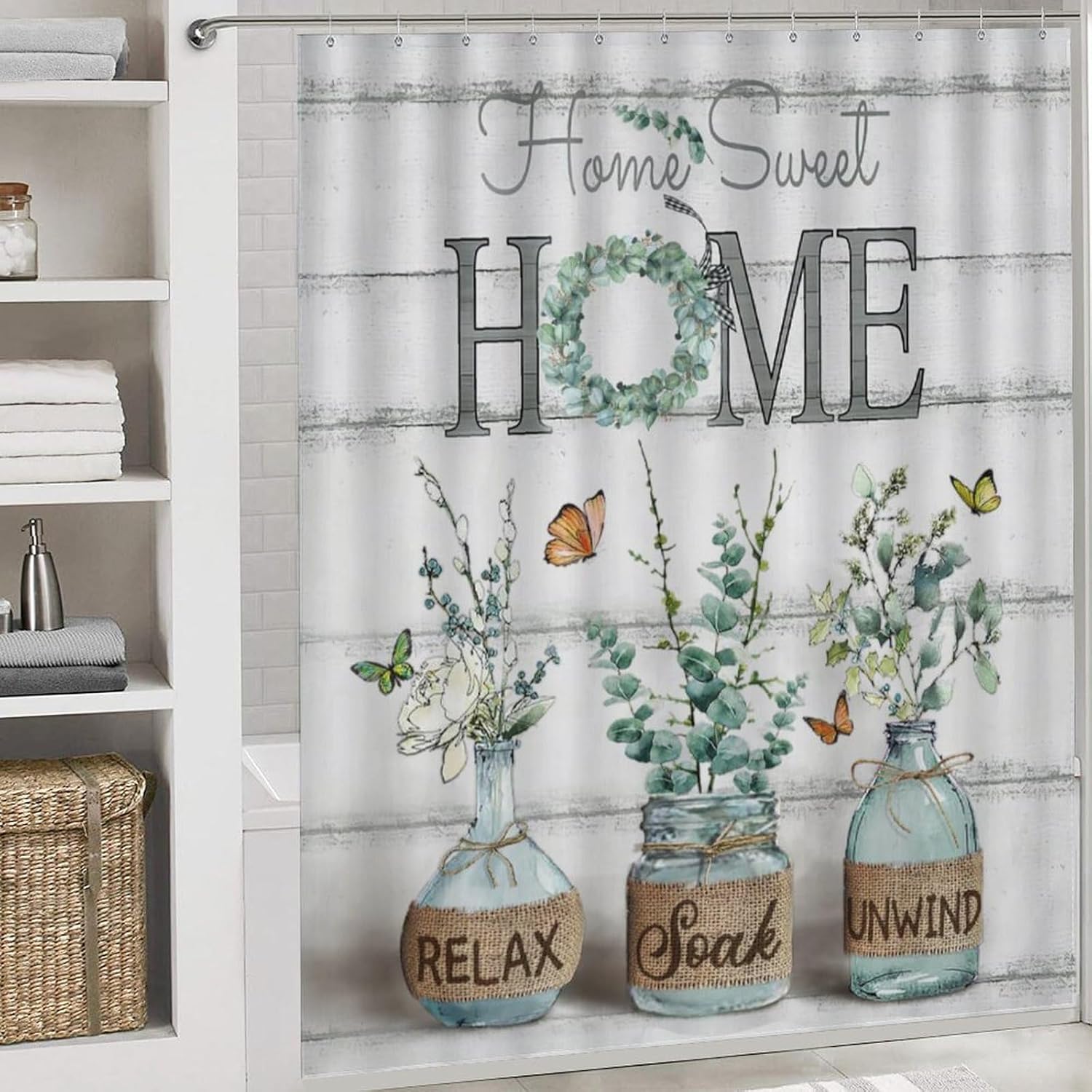 4PCS Shower Curtain Sets with Rugs Farmhouse Shower Curtain Neutral Rustic Country Shower Curtain Sets Purple Lavender Flower Shower Curtain Sets Bathroom Decor with Non-Slip Bath Mat Toilet Rug