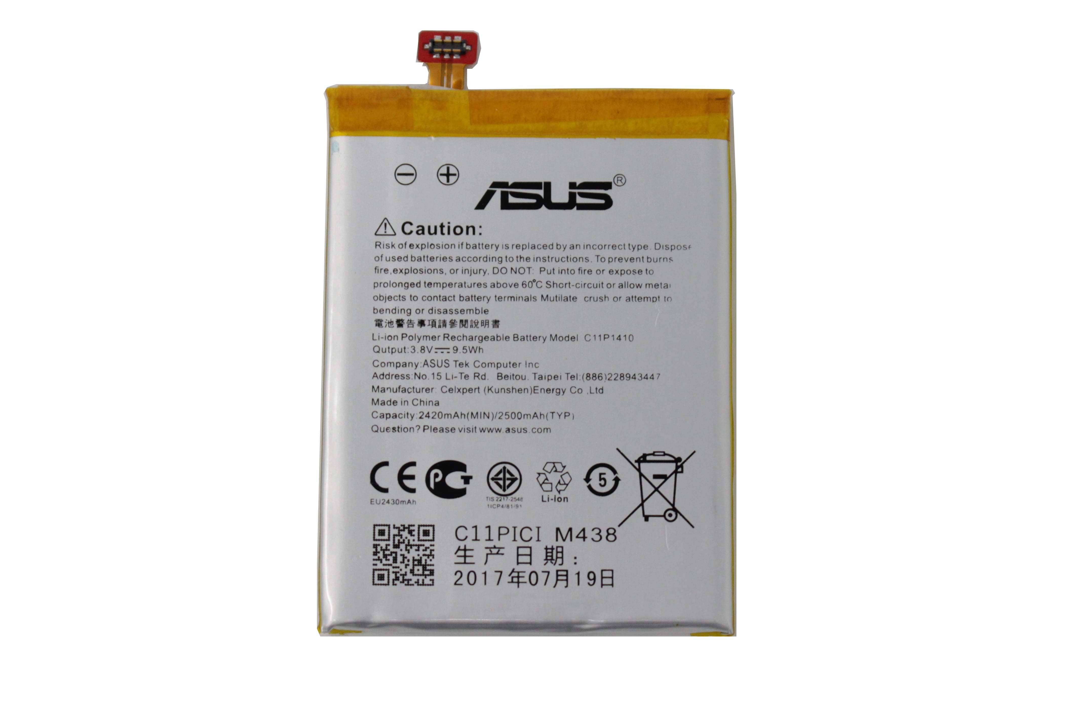 Original ASUS Internal Battery C11P1410 3.8V 2500mAh For ASUS ZenFone 5 A502CG, Zenfone 5 Lite, 0B200-01210100 Original ASUS Internal Battery C11P1410 3.8V 2500mAh For ASUS ZenFone 5 A502CG, Zenfone 5 Lite, 0B200-01210100