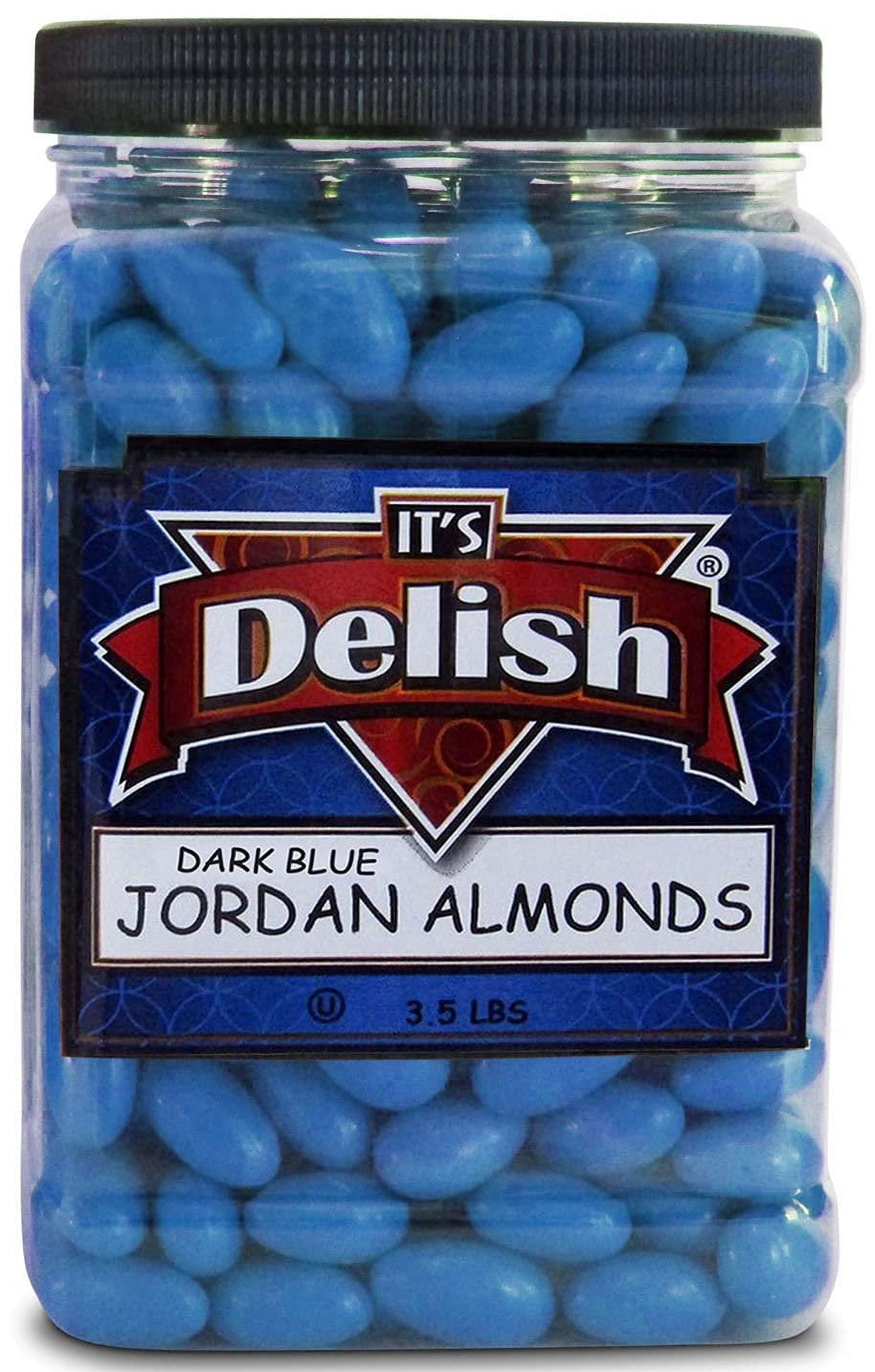 Dark Blue Jordan Almonds by Its Delish, 3.5 lbs Jumbo Container  Candied Almond Nut with Sweet Hard Candy Coating - Weddings Birthday Boy Baby Shower Theme Party Favors Candy Buffets - Vegan & Kosher