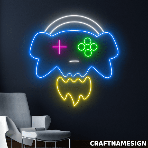 Craftnamesign Skull Gamer Neon Sign, Gaming Room Wall Decor, Kids Zone Wall Art