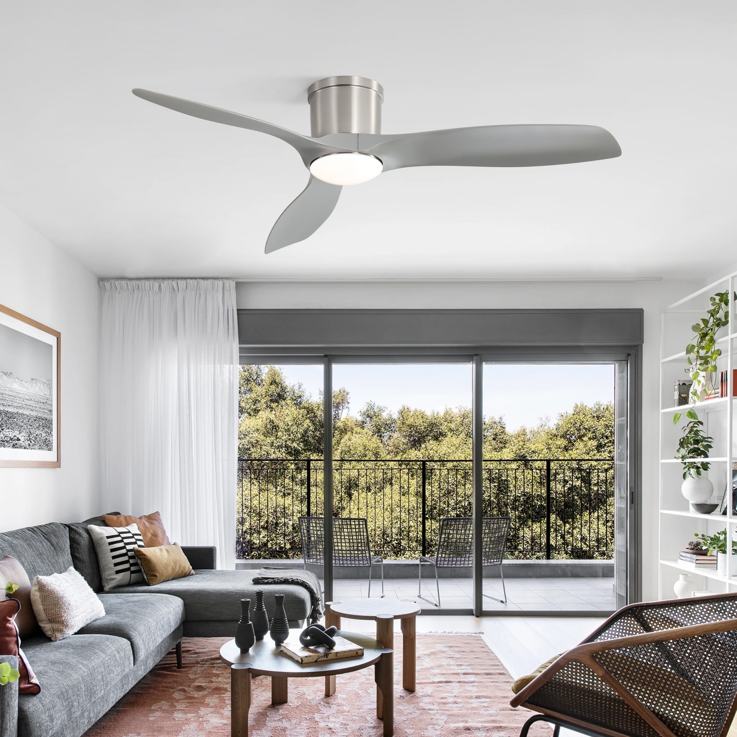 Sofucor 52 Inch Low Profile Ceiling Fans with Lights, Modern Flush Mount Ceiling Fan with 3 ABS Blades, 6500CFM, Dimmable 6-Speed 3-Timer Reversible DC Motor, ABS Gray