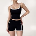 thumbnail image 4 of Women's Contrast Trim Cropped Tank Top with Square Neck and Spaghetti Straps - Large, Black, 4 of 7