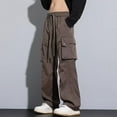 thumbnail image 2 of Baggy Cargo Pants Men High Street Parachute Pants Summer Drawstring Wide Leg Lightweight Athletic Workout Joggers Brown L, 2 of 6