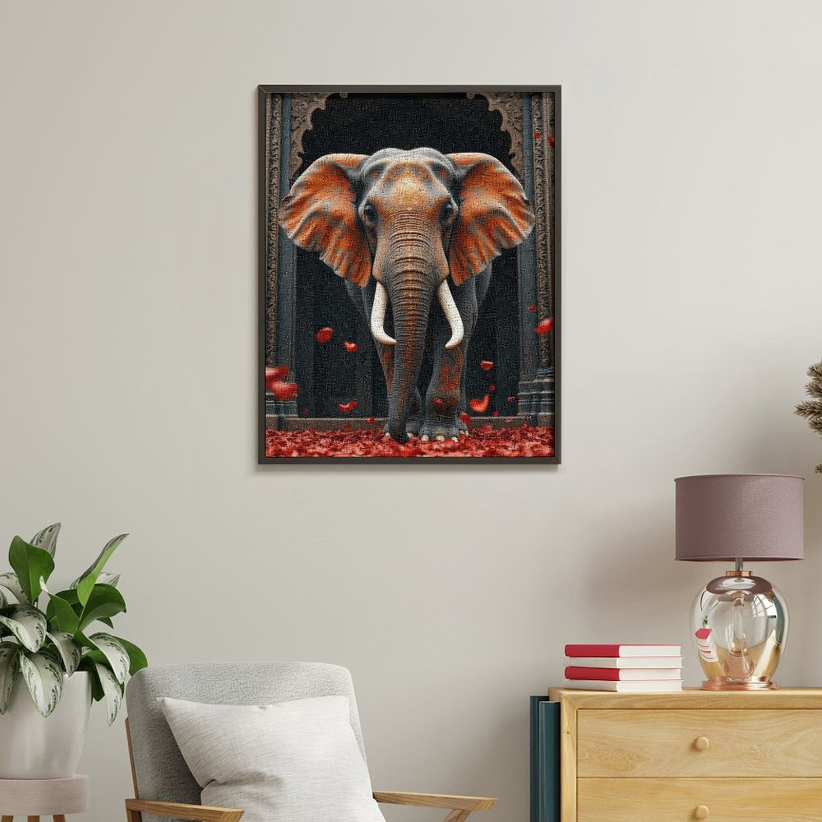 Paint By Numbers Kit for Adults Beginner - DIY Elephant Regal Petals Architecture Canvas Painting Kits for Adults, Frameless Paint By Number for Adults for Home Wall Decor 16x20 Inch