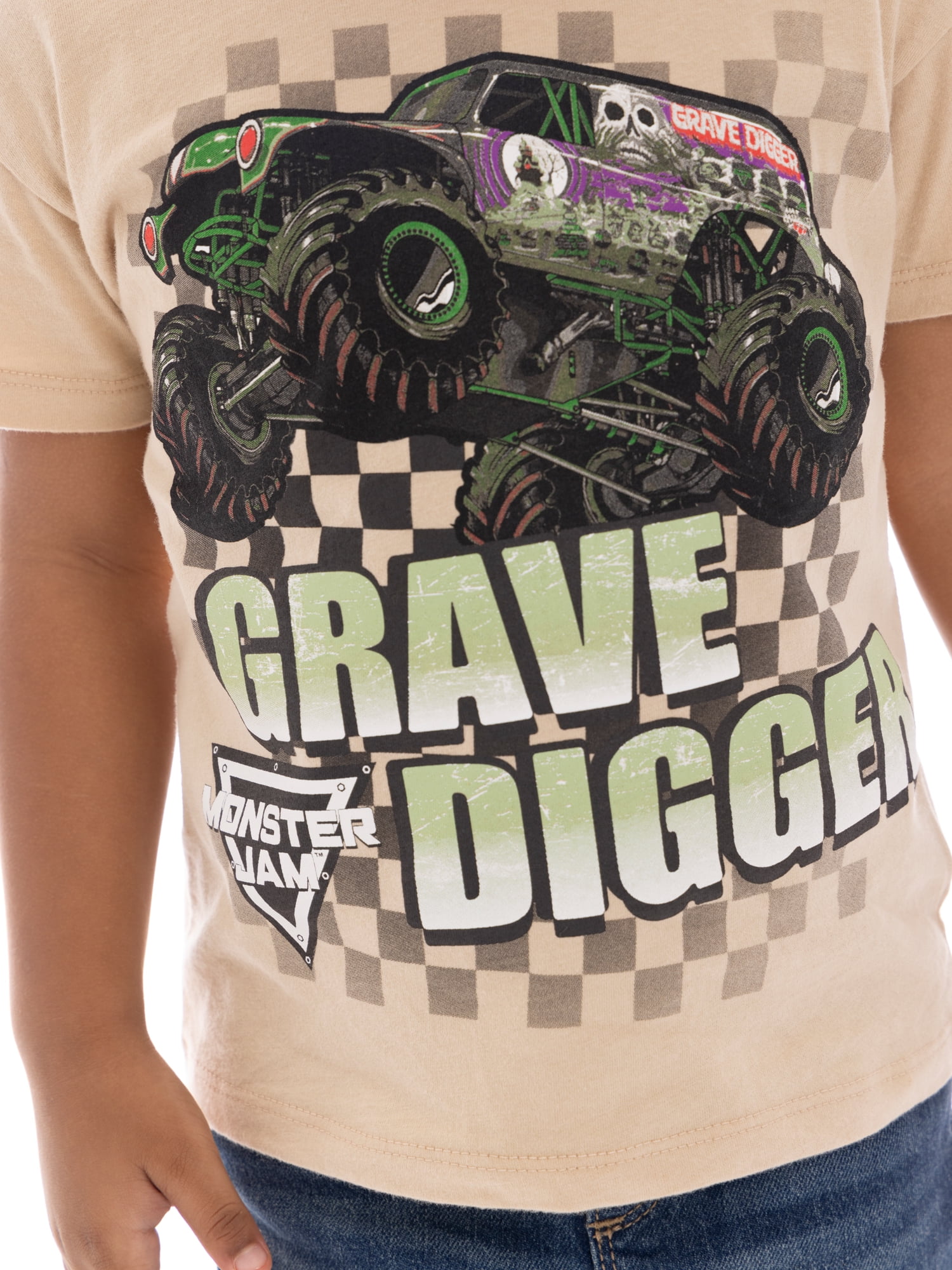 Monster Jam Toddlers’ Grave Digger Cotton Graphic Tee with Short Sleeves, Sizes 12M-5T