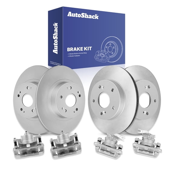 AutoShack Front & Rear Brake Rotors & Calipers for Honda, Accord 2008-2012, FWD L4 2.4L V6 3.5L - Coated - ArmorStop