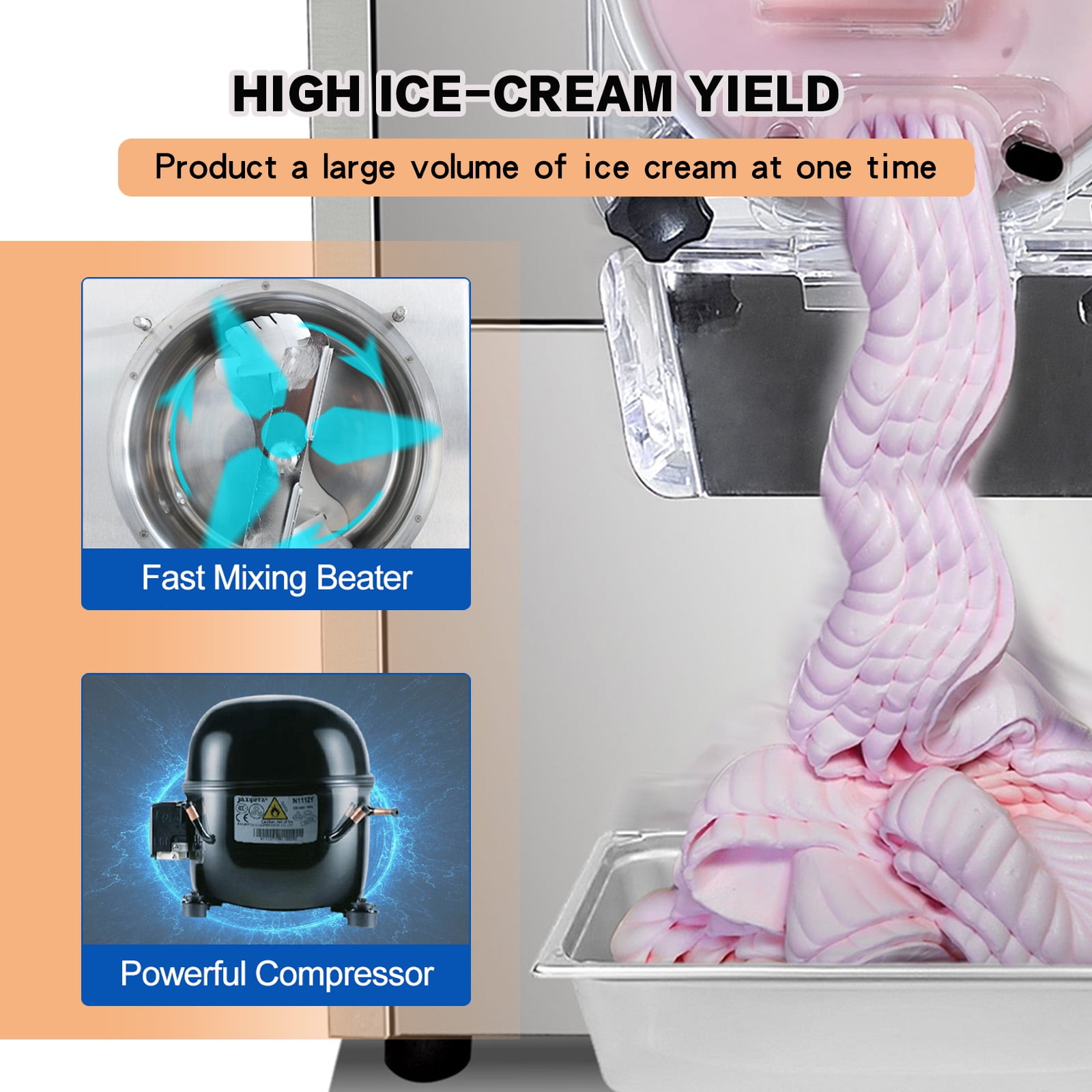 Kolice Commercial Mini Desktop Hard Ice Cream Machine, Countertop Hard Ice Cream Maker - Capacity: 4 Gal/Hour(15L/Hour)