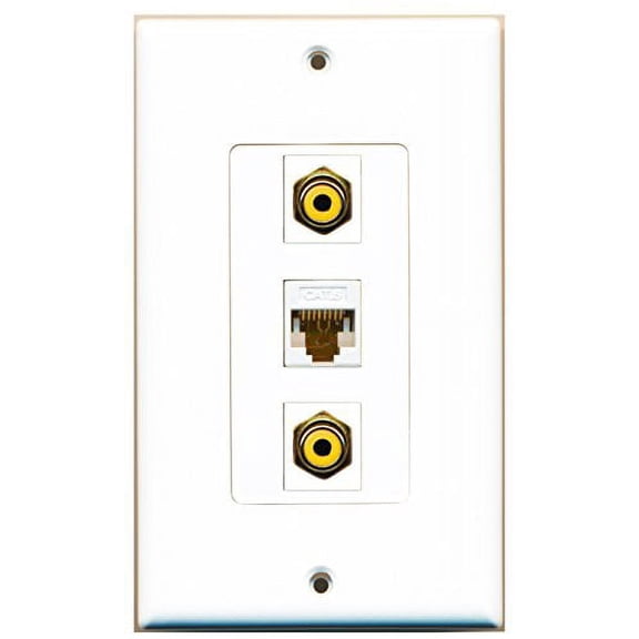 RiteAV - 2 Port RCA Yellow and 1 Port Cat6 Ethernet White Decorative Wall Plate Decorative