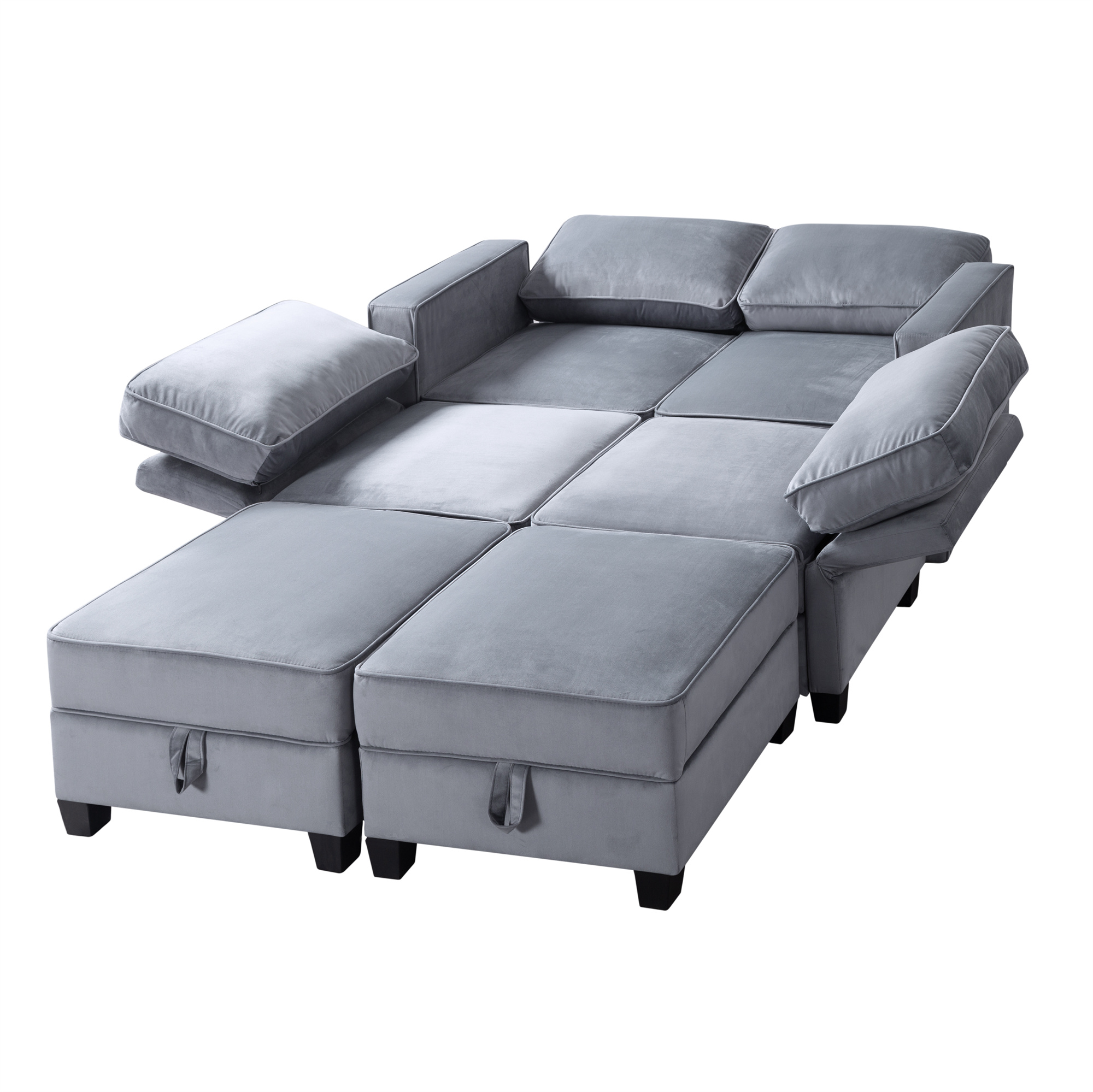 Aukfa 116" Velvet Storage Sectional Couch for Living Room, Modular Sleeper Sofa U-Shaped Sofa, Gray