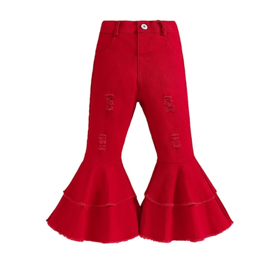 CSCHome Kids Girls Casual Denim Pants for Toddler Baby Solid Color Jeans Flare Pants Spring Fall Trousers Bottoms for 1-6 Years Old
