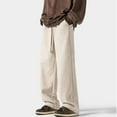thumbnail image 4 of Summer Savings, Man's Corduroy Drawstring Trousers, Large Size, Straight Leg, Casual Fit, for Home/Office, Comfortable, Versatile, Elastic Waist, Solid Color, Plus Size Clothing | Beige L | Sopatenor, 4 of 9