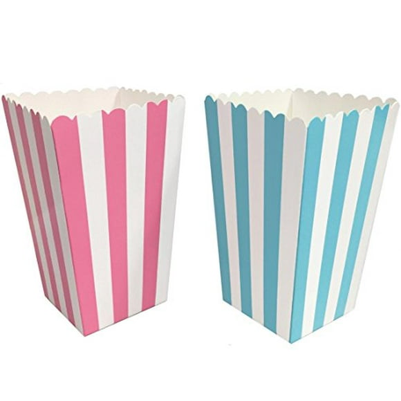 Boîtes à Popcorn en Papier - Bleu Rose Blanc - Motif Rayé - Pack de 24