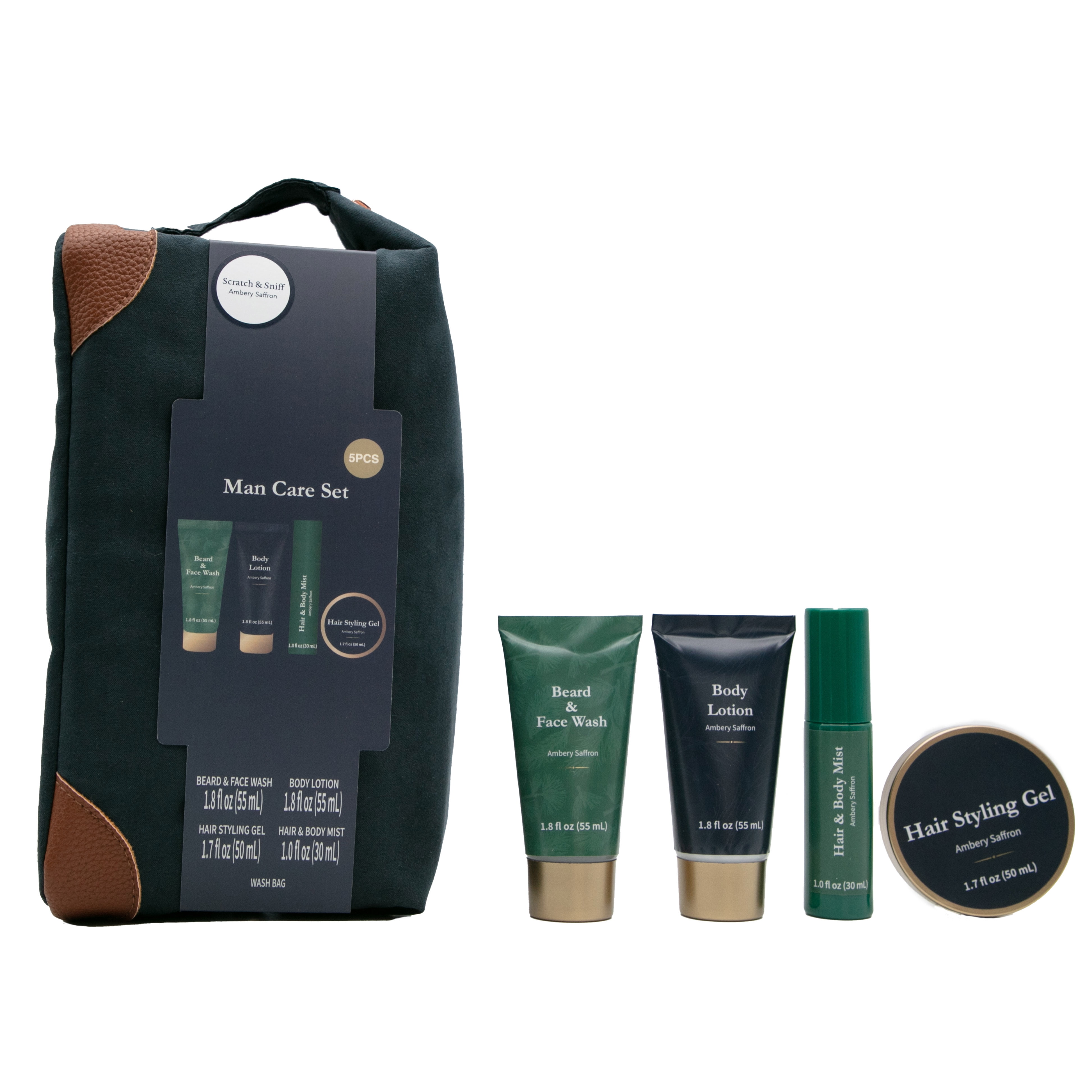 Men's Body Care Gift Set, Ambery Saffron Scent, 5 Pieces