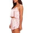 thumbnail image 6 of Yourumao Satin Pajama Set for Women Two Piece Crop Camisole Tops and Ruffle Hem Shorts Silky Pajama Sets Solid Silk Pjs for Loungewear, 6 of 7