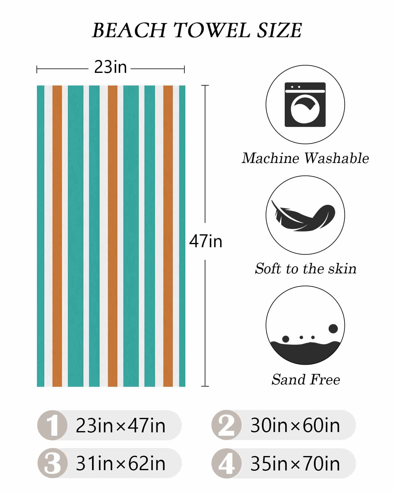 Turquoise Orange Striped Beach Towels Oversized Super Absorbent,Modern White Abstract Art Aesthetics Lightweight Bath Towel Quick Dry Sets For Bathroom/Pool/Rv Camping/Beach Play/Gym Room 31"x62"