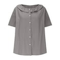 thumbnail image 5 of Olyvenn Women's Lightweight Loose Babydoll Tops Collar Button Down Linen Shirts Top Blouse Short Sleeve Summer Loose Shirts Gray XXL, 5 of 6