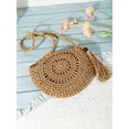 thumbnail image 4 of Women's Boho Fringe Cut Out Straw Shoulder Bag Woven Crossbody Bag, 4 of 5