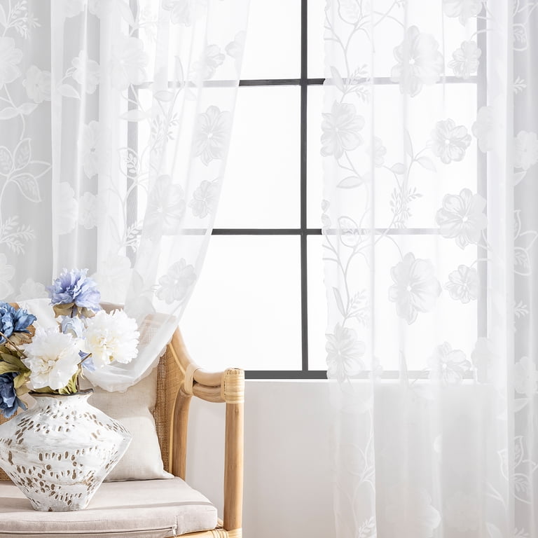 Exultantex Vintage White Floral Lace Curtains with Scalloped Edge
