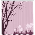 thumbnail image 2 of Forest Shower Curtain, Nature Theme The Panorama of a Forest Pattern Birds on Tree Branches Print, Cloth Fabric Bathroom Decor Set with Hooks,  Dark Warm, 2 of 2