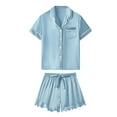 thumbnail image 6 of Clearance! Cqxid525 Women's Sleepwear Silk Pajama Set for Women Shorts and Top Summer Sets Satin Button Up Pajamas Comfy 2 Sleepwear Sets Sleepwear Pjs Sets Lounge Set Blue 1PC, 6 of 7