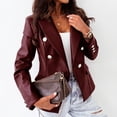 thumbnail image 6 of XFLWAM Womens Oversized Leather Jacket Long Sleeve Faux Leather Blazer Lapel Boyfriend PU Button Down Shacket Coat with Pockets Streetwear Wine Red S, 6 of 8