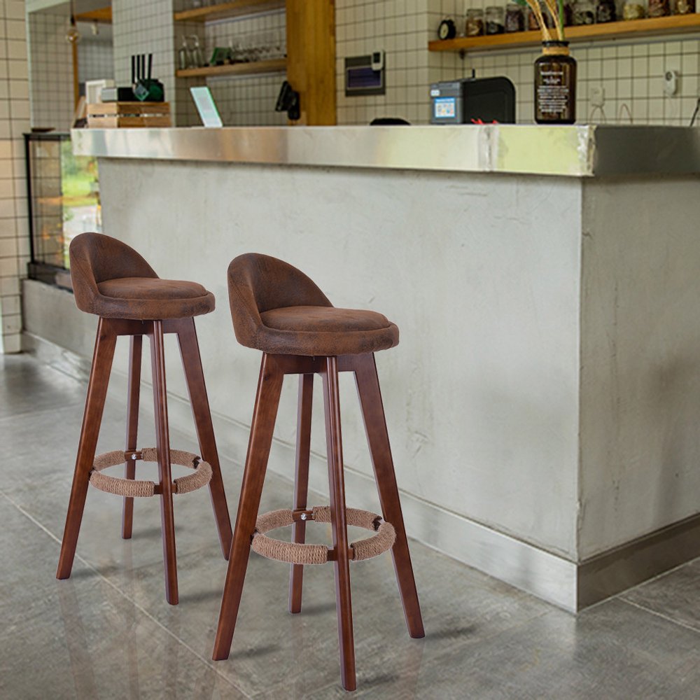 Cotonie Solid Wooden Revolving Bar Stool Linen Seat Cushion For Bar