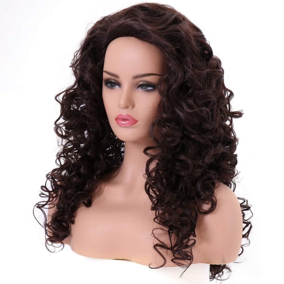 DOPI Long Chestnut Brown Hair Curly Wavy Full Head Halloween Wigs for Women Cosplay Costume Party Hairpiece