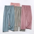 thumbnail image 4 of Wide Leg Pants for Women BWASD Casual Modal Soft Plus Size Baggy Elastic Waist Trousers Solid Color Pajama Pants Simple Loungewear Sleeping Wear (Watermelon Red,2XL), 4 of 9