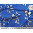 thumbnail image 2 of Soimoi Blue Cotton Duck Fabric Floral & Pin Tailed Whydah Bird Print Fabric by Yard 44 Inch Wide, 2 of 3