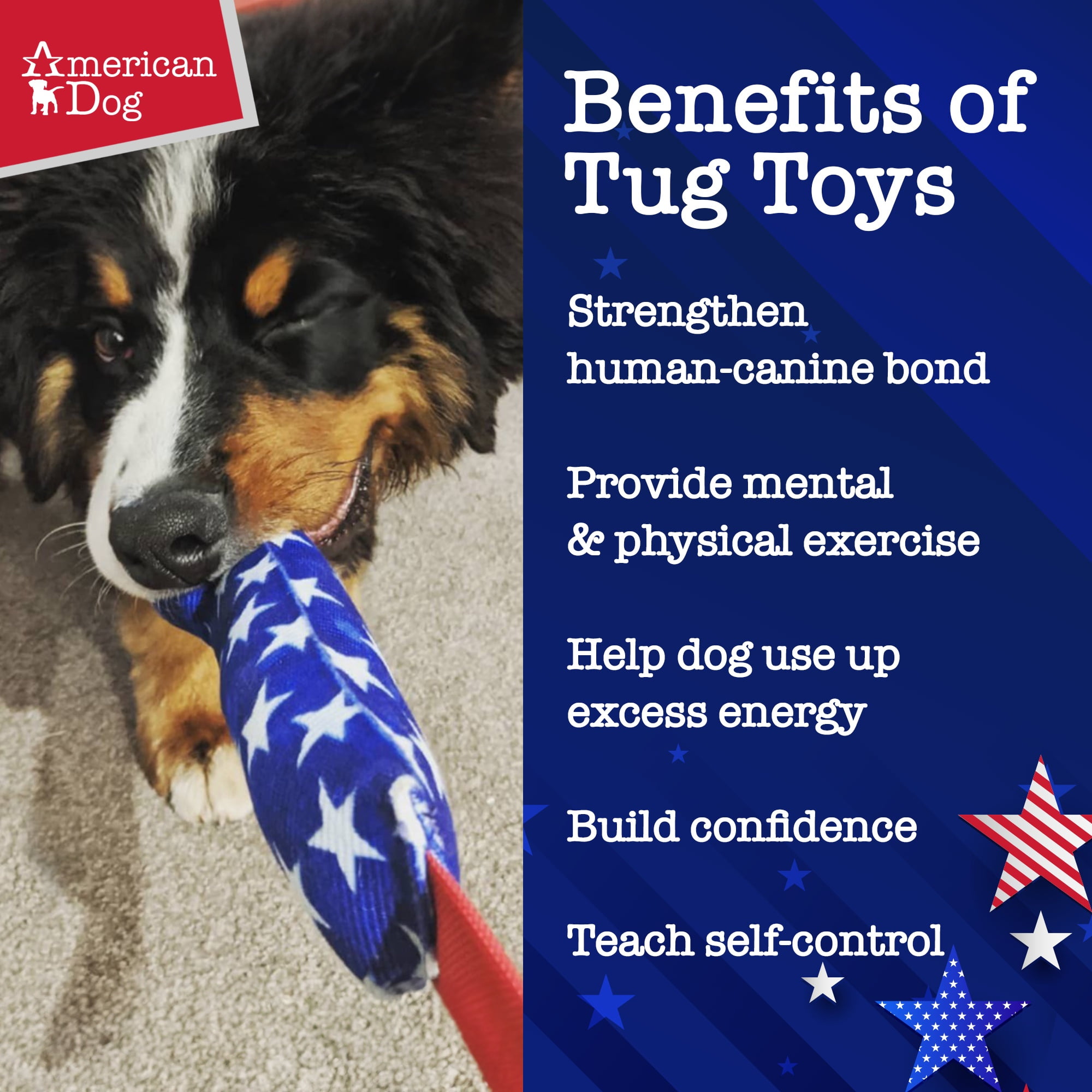 American Dog Stars Firehose – Durable Tug Dog Toy Made in USA from Pet-Safe, Machine-Washable Firehose & 1680 Nylon Ballistic Material for Bonding, Play Time, Exercise, Training, & More