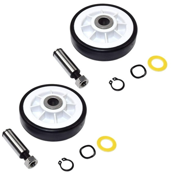 HQRP 2-Pack Drum Roller Wheel w/Shaft Replacement for Maytag 303373K WP12001541 12001541 312948