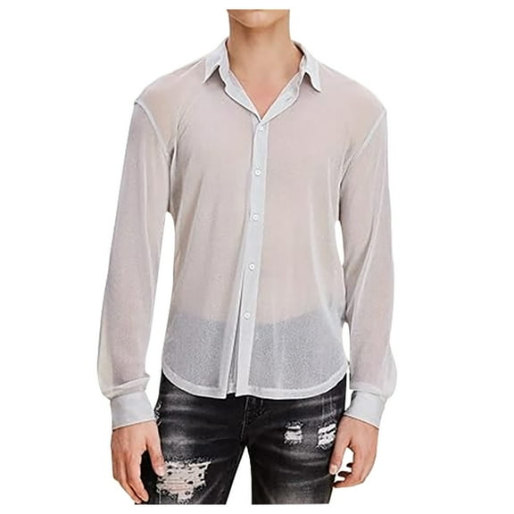 Men's Thin See-Through Short Sleeve Shirt - Breathable Casual Button-Up for Night Out/European Style - White