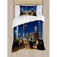 thumbnail image 3 of Urban Duvet Cover Set King Size, Image of Atlanta Skyline Twilight with Highway Buildings Skyscrapers Blurred Motion, Decorative 3 Piece Bedding Set with 2 Pillow Shams, Multicolor, by Ambesonne, 3 of 3