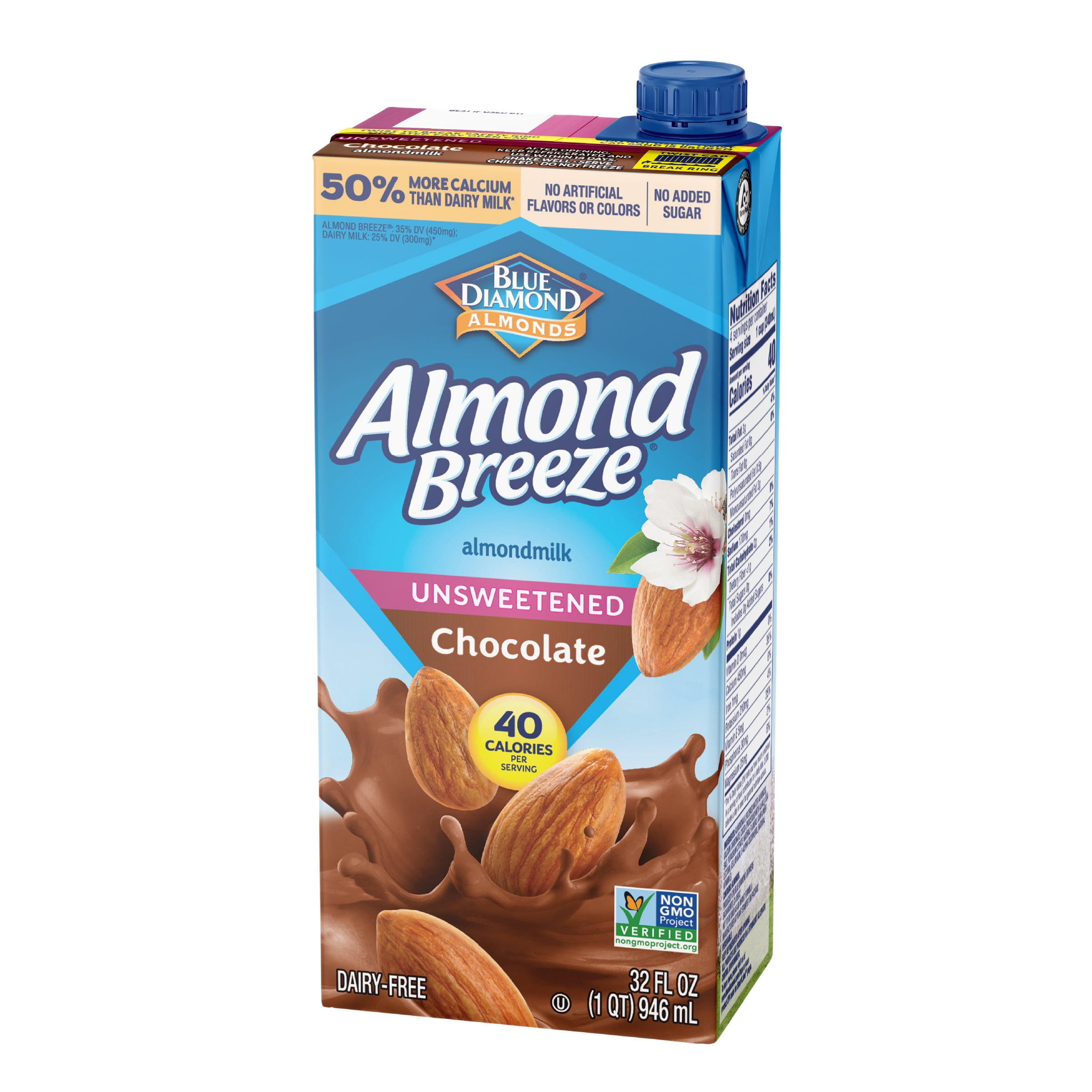 (2 pack) Almond Breeze Shelf-Stable Unsweetened Chocolate Dairy-Free Almondmilk, 32 oz