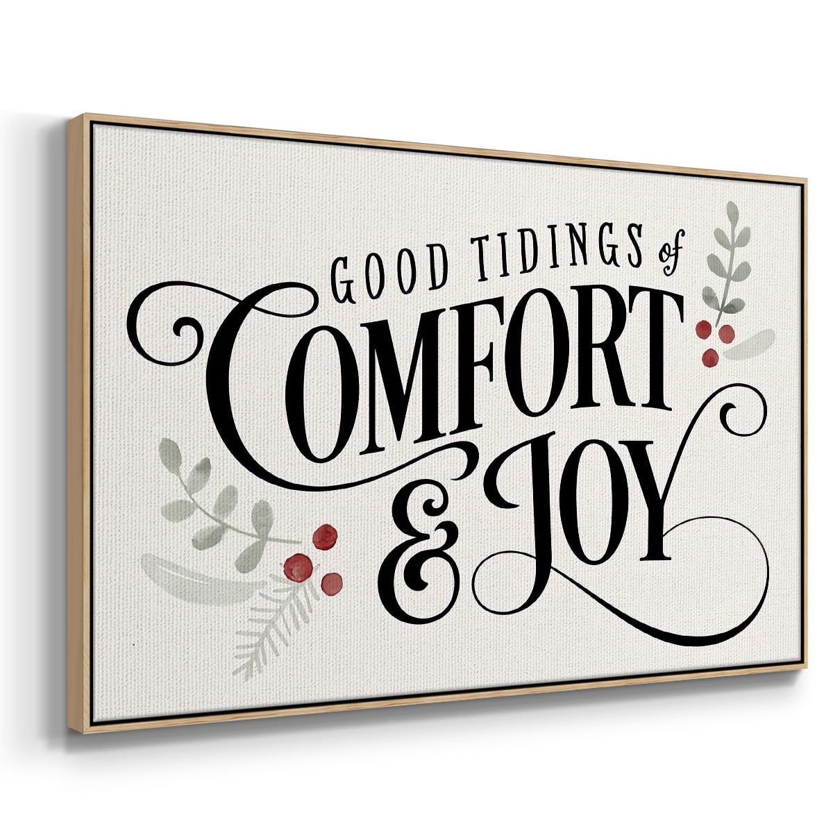 Merry Sentiment I - Framed Gallery Wrapped Holiday Canvas - 17 x 25 - Natural Wood Frame
