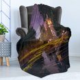 thumbnail image 4 of Landscape Soft Flannel Fleece Throw Blanket, Idyllic Scenery at Night with a Stone Lantern Fireflies and Forest Trees Swamp, Cozy Plush for Indoor and Outdoor Use, 50" x 70", Multicolor, by Ambesonne, 4 of 5