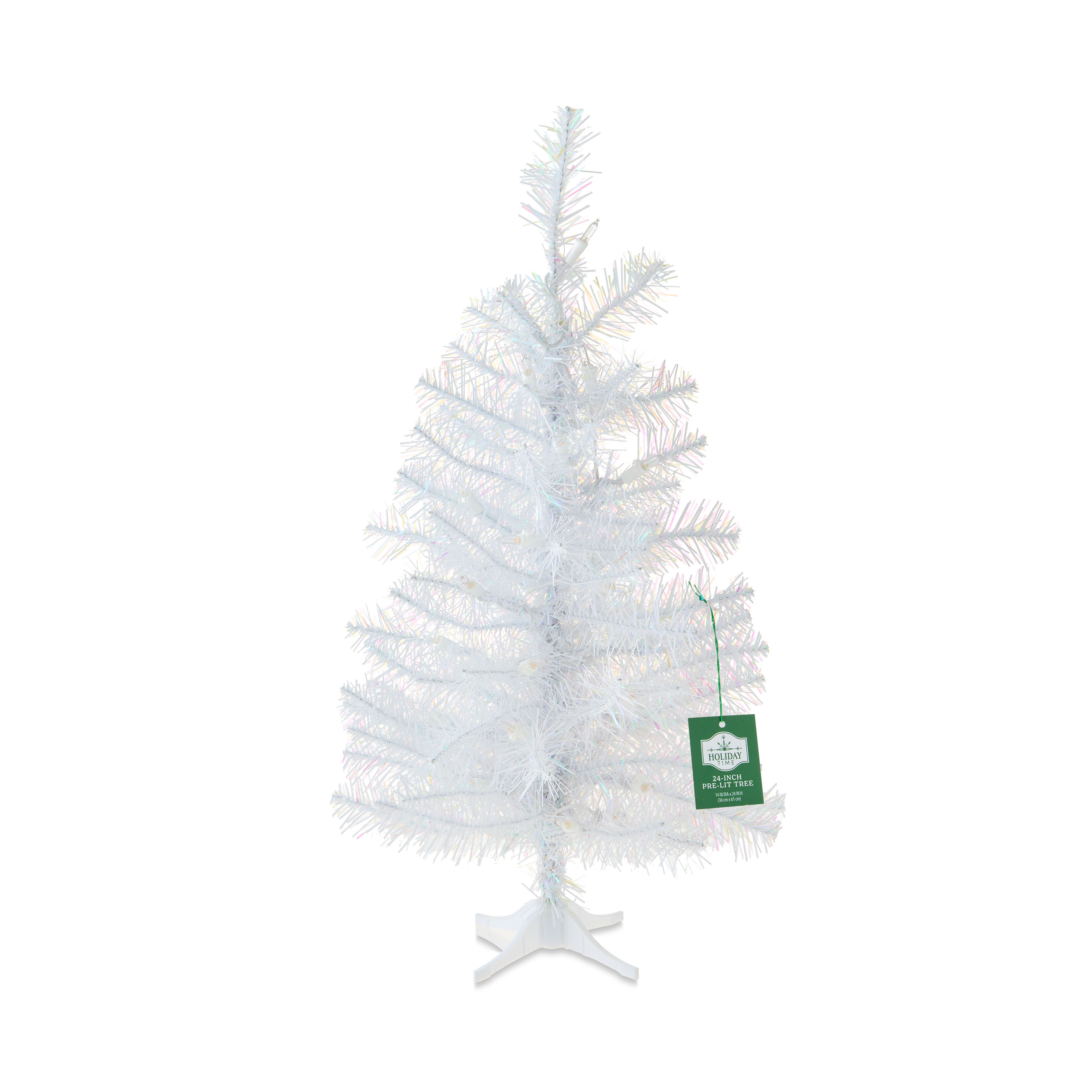 2 FT Mini Noble Spruce Pre-Lit White Iridescent Artificial Christmas Tree with Warm White LED Lights, by Holiday Time