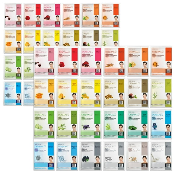 DERMAL 48 Pack Combo Essence de Collagène Masque Facial Coréen - Hydratant et Apaisant avec Panthénol - Masque Hypoallergénique pour Tous Types de Peau - Nat