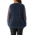 thumbnail image 3 of Blusa de manga larga transparente con brillo de strass para mujer de tallas grandes Agnes Orinda 1X azul, 3 of 6