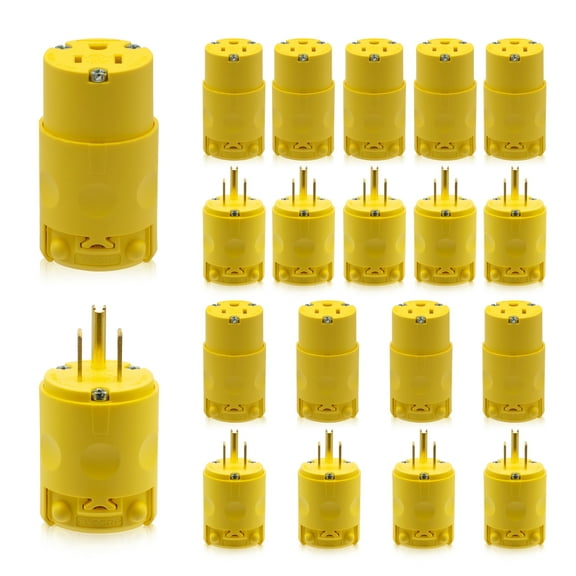 ELEGRP Straight Blade Plug and Connector Set, 15 Amp 125 Volt NEMA 5-15P NEMA 5-15R 2 Pole 3 Wire Grounding, Yellow (10 Set)