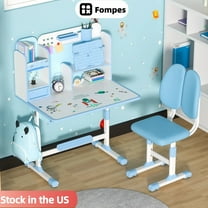 Fompes Height Adjustable Kids Desk and Chair Set Ergonomic Children's Desk and Chair Set with Sitting Corrector Book Stand Foot Pedal Partition Design Kids Interactive Workstation - Blue