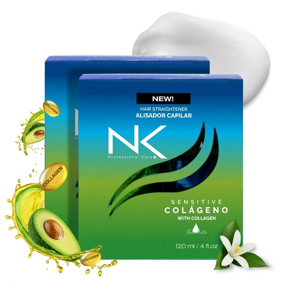 NK Keratin Sensitive Hair Straightener with Collagen, Hydrolyzed Keratin. 2 Pack (8oz).