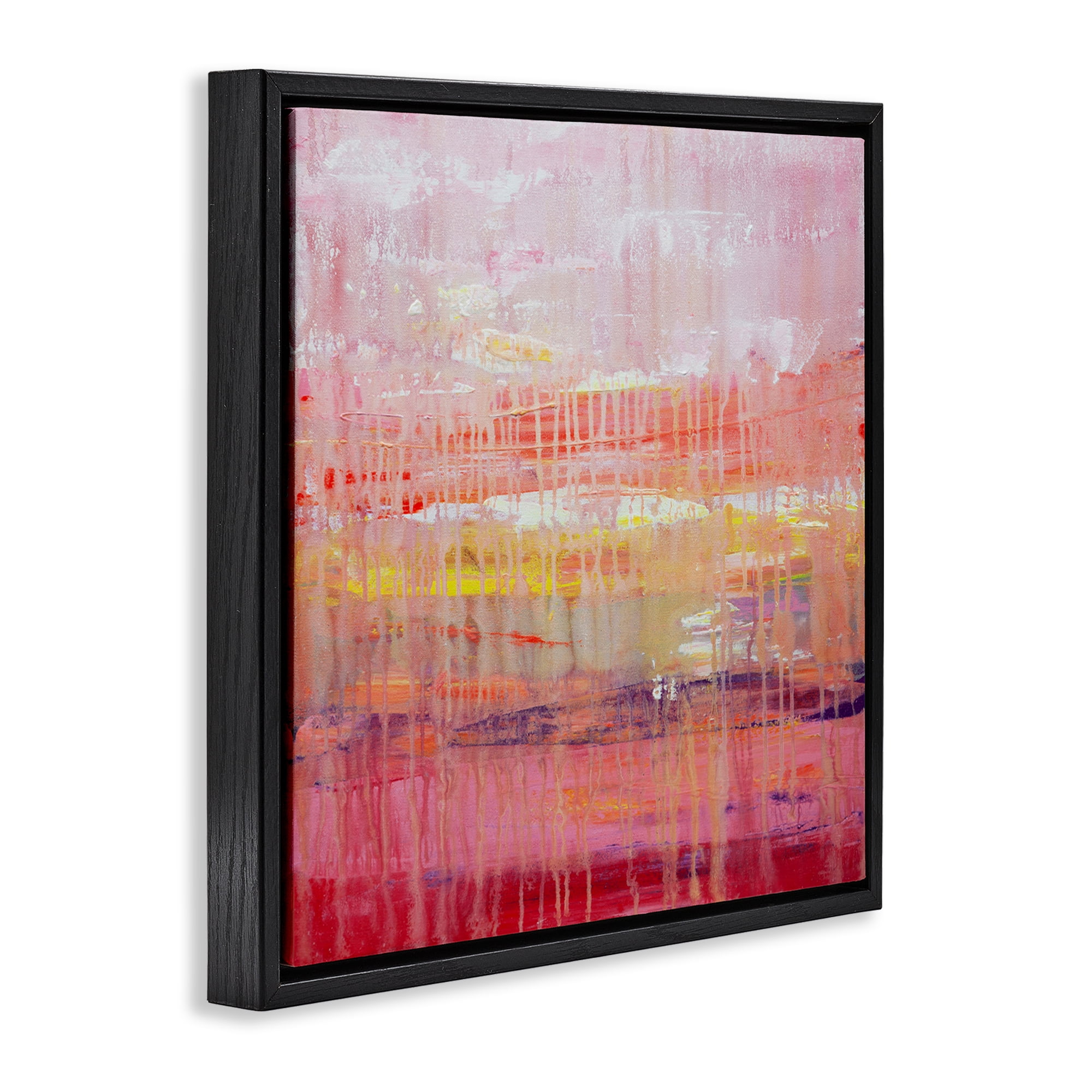 Stupell Industries Dripping Paint on Pink Abstract Painting Black Floater Framed Canvas Art Print Wall Art, 18 x 18