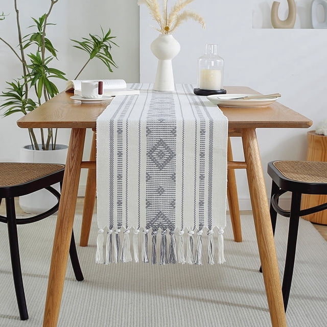 Camino de mesa de rayas con borlas tejidas a mano, moderno y sencillo, para el hogar, mesa de comedor, toalla para mueble de TV, funda para mesa de café