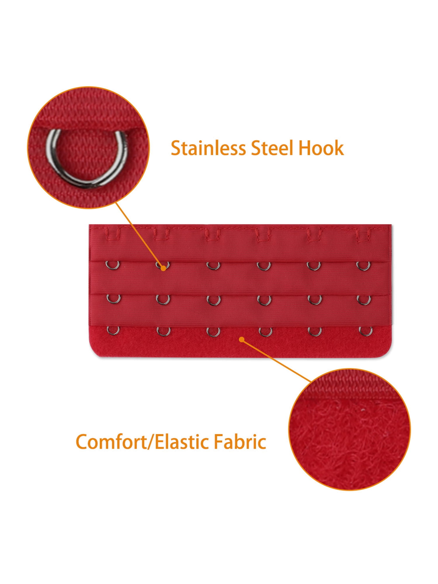 Unique Bargains Women's 3 Rows 5/6 Hooks Bra Extensions Red 3