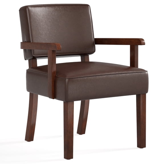 FAGAGA Mid Century Modern Accent Chair, Upholstered Oversized Chair, Ergonomics Armchair for Living Room, Reading Room, Reception Room, Bedroom, Dorm | Leather Cherry