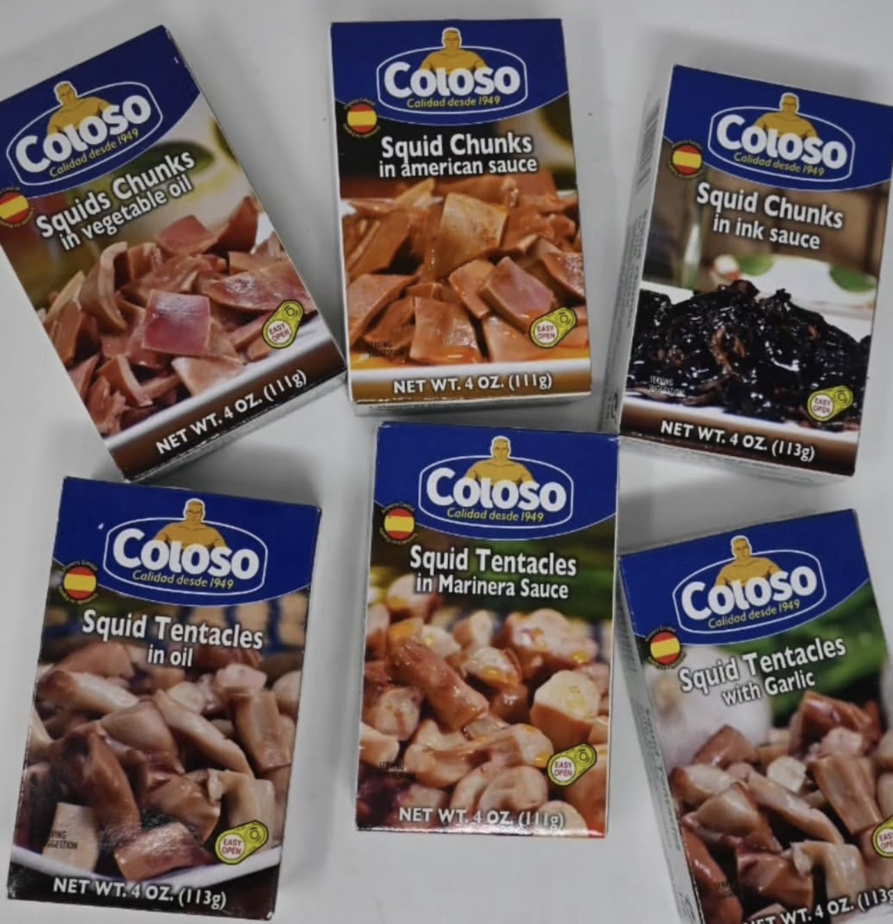 Coloso Squid Chunks in Vegetable Oil, 4 oz Can, Canned Seafood, Contains Shellfish, No Dairy