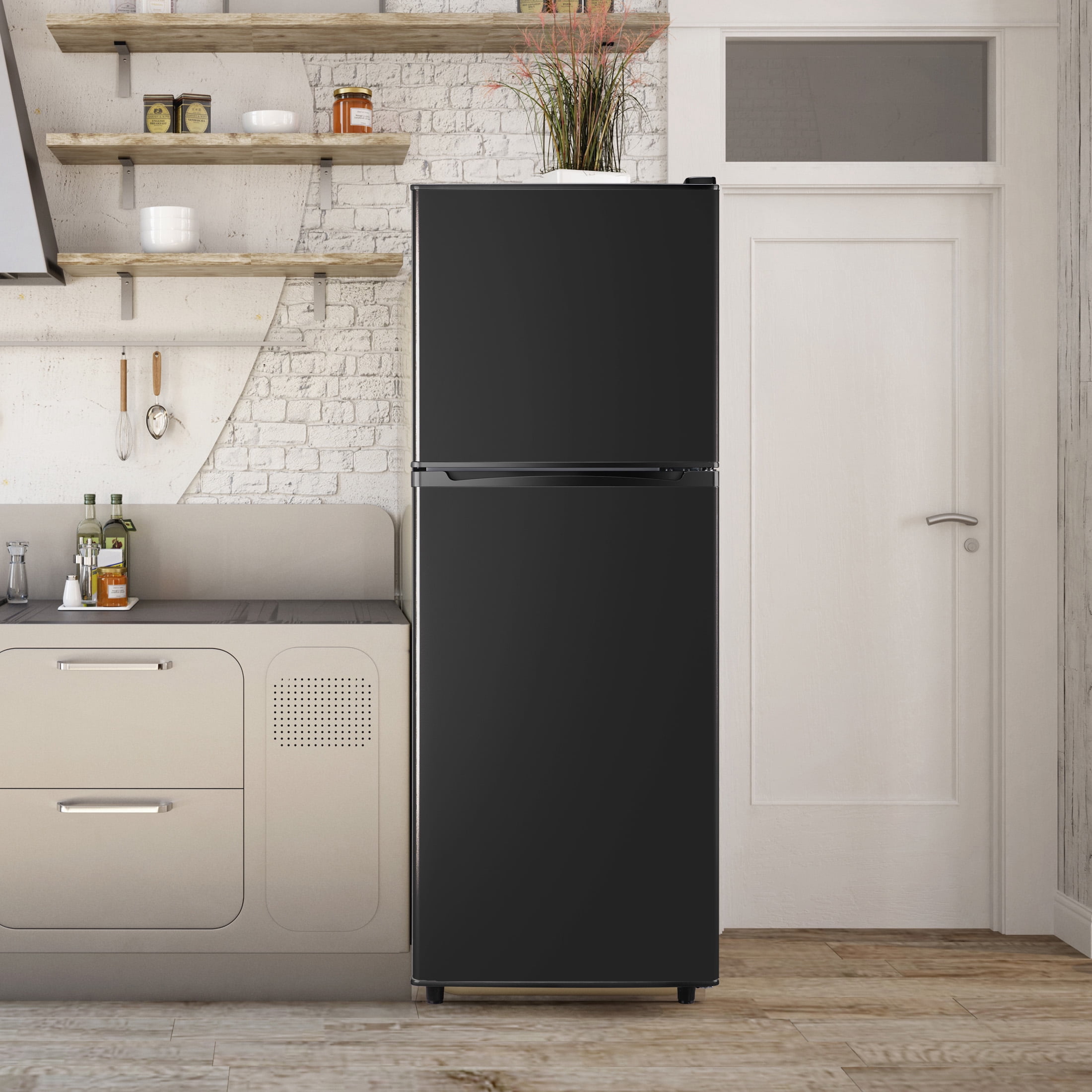 CALLIEVER 2-Door Mini Fridge with Freezer,5.0 Cu.Ft Compact Refrigerator for Dorm,Bedroom,Office–7-Level Temp Control,Reversible Door,Black