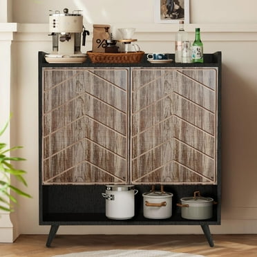 MARNUR Sideboard Buffet Cabinet with 2 Doors, Kitchen Buffet Storage Cabinet with Adjustable Shelves for Kitchen, Hallway, Entryway, Living Room, Brown