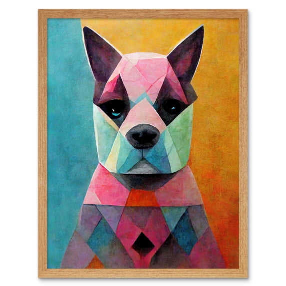 Geometric Pastel Boxer Dog Modern Boho Art Print Framed Poster Wall Decor 12x16 inch